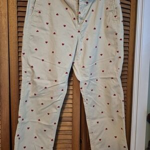 J. Crew Beige High-Rise Girlfriend Chino With Red Hearts